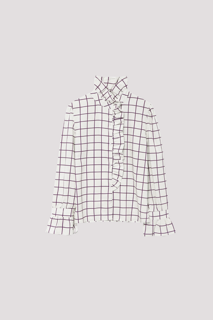 Ruffle Stand Collar Stripe Shirt