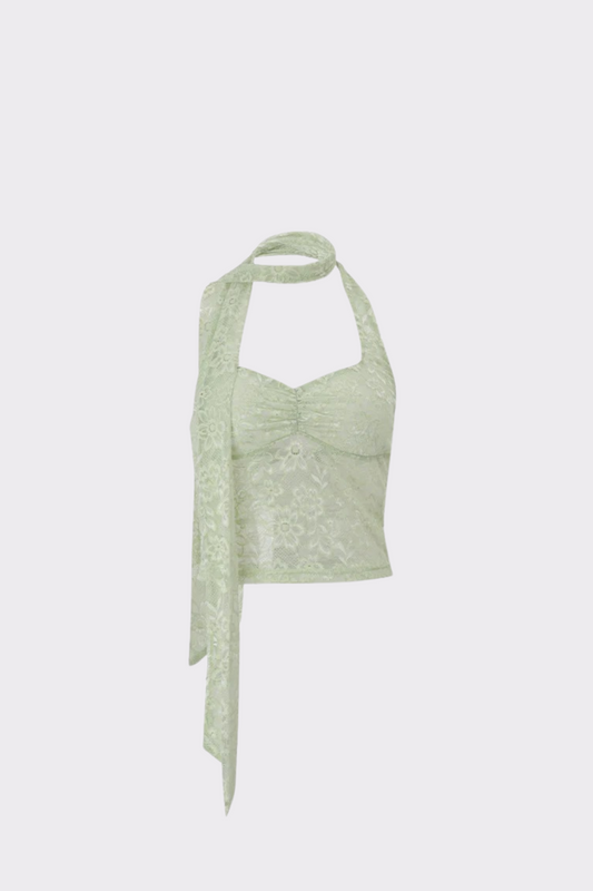 Sheer Charm Ruched Halter Crop Top