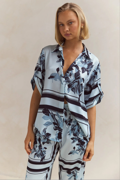Striped Floral Button-Up Set