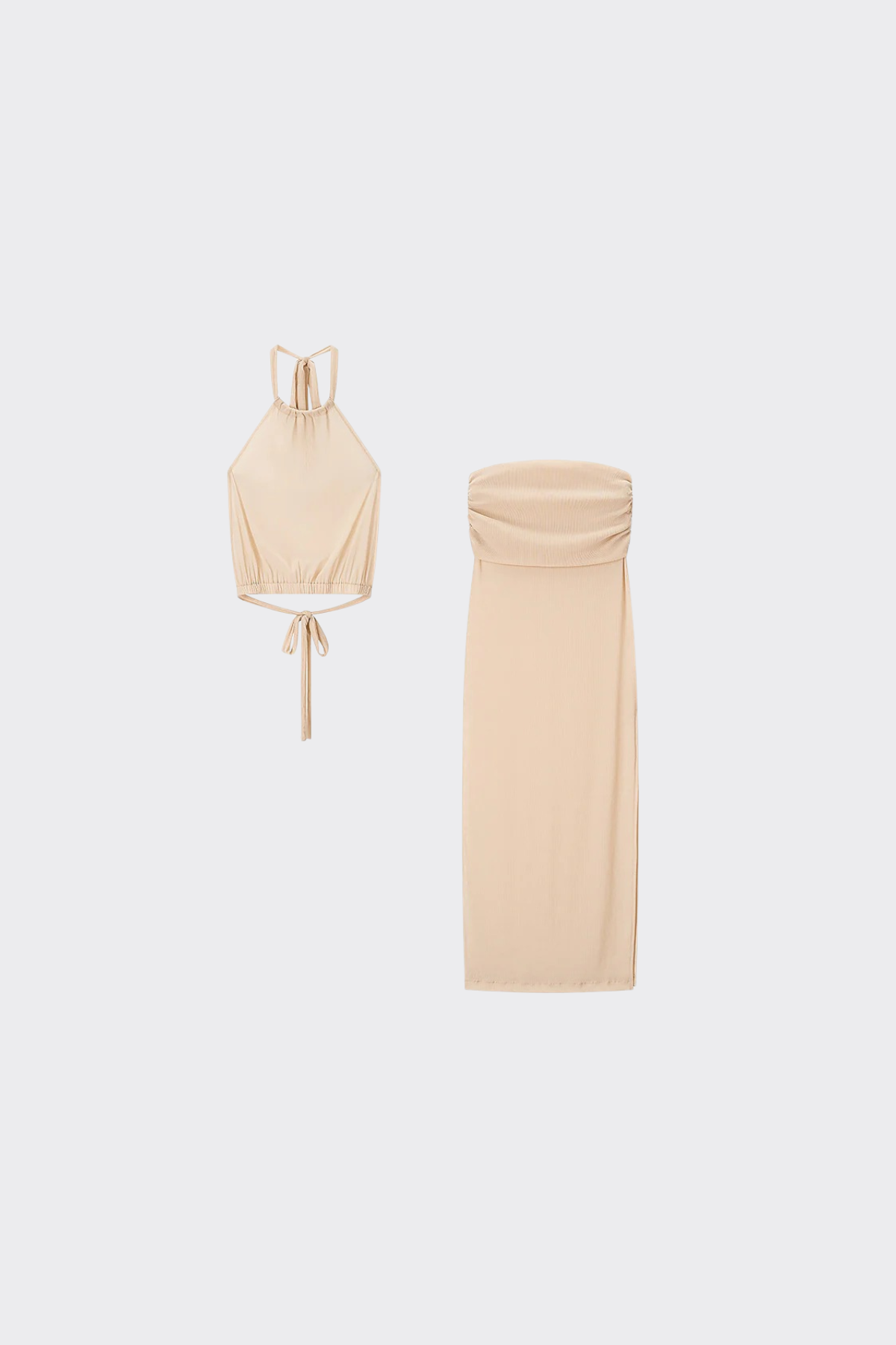Solid Halter Crop Top & Slit Maxi Skirt Set