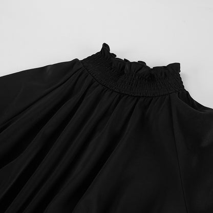 French Satin High-Neck A-Line Dress