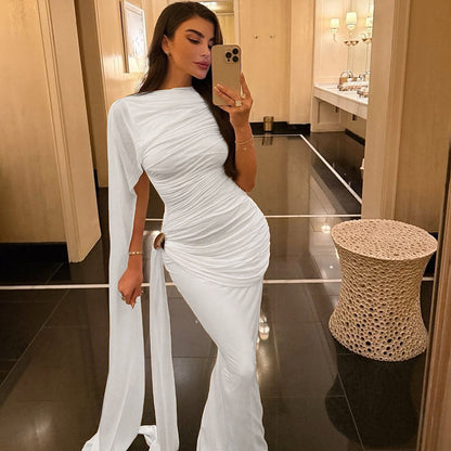 Shawl Ruched Long Dress