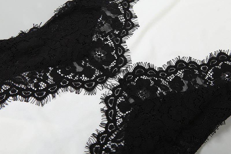 Lace Contrast Halter Cutout Maxi Dress