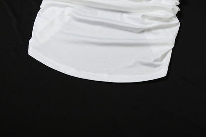 Spring Women Clothing Solid Color Sexy Pile Collar Backless Pleated Slim Vest for Women