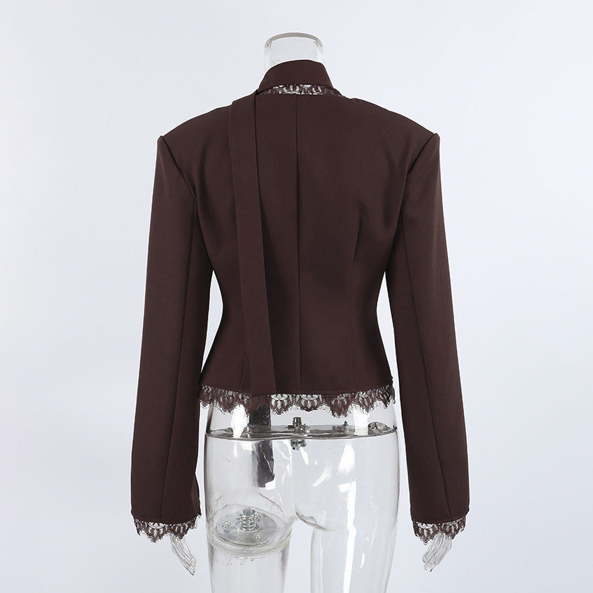 Retro Lace Waist-Defined Long Sleeve Coat