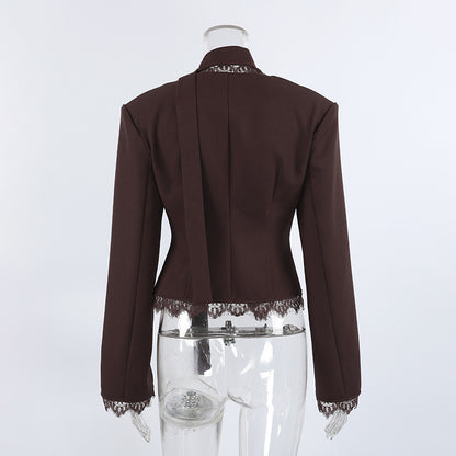 Retro Lace Waist-Defined Long Sleeve Coat