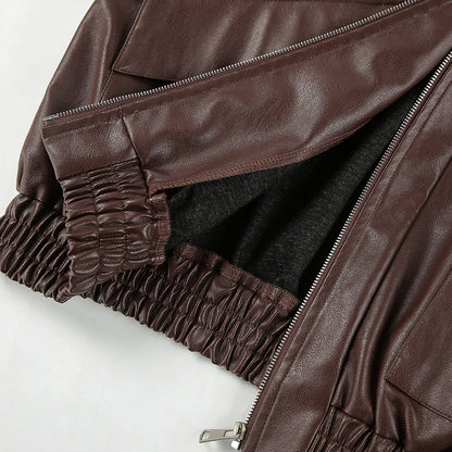 Women Clothing Spring Autumn Coat Bomber Jacket Retro Old Money Leather Jacket