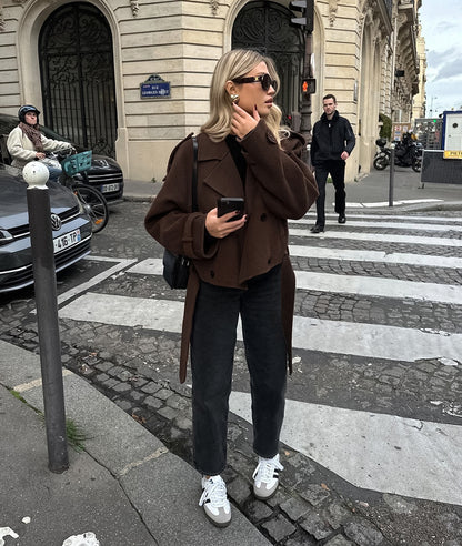 Autumn Winter Collared Elegant Double Breasted Woolen Coat Office Coat Women