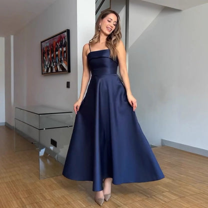 French Satin Strap Evening Dress