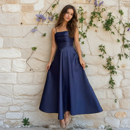 French Satin Strap Evening Dress