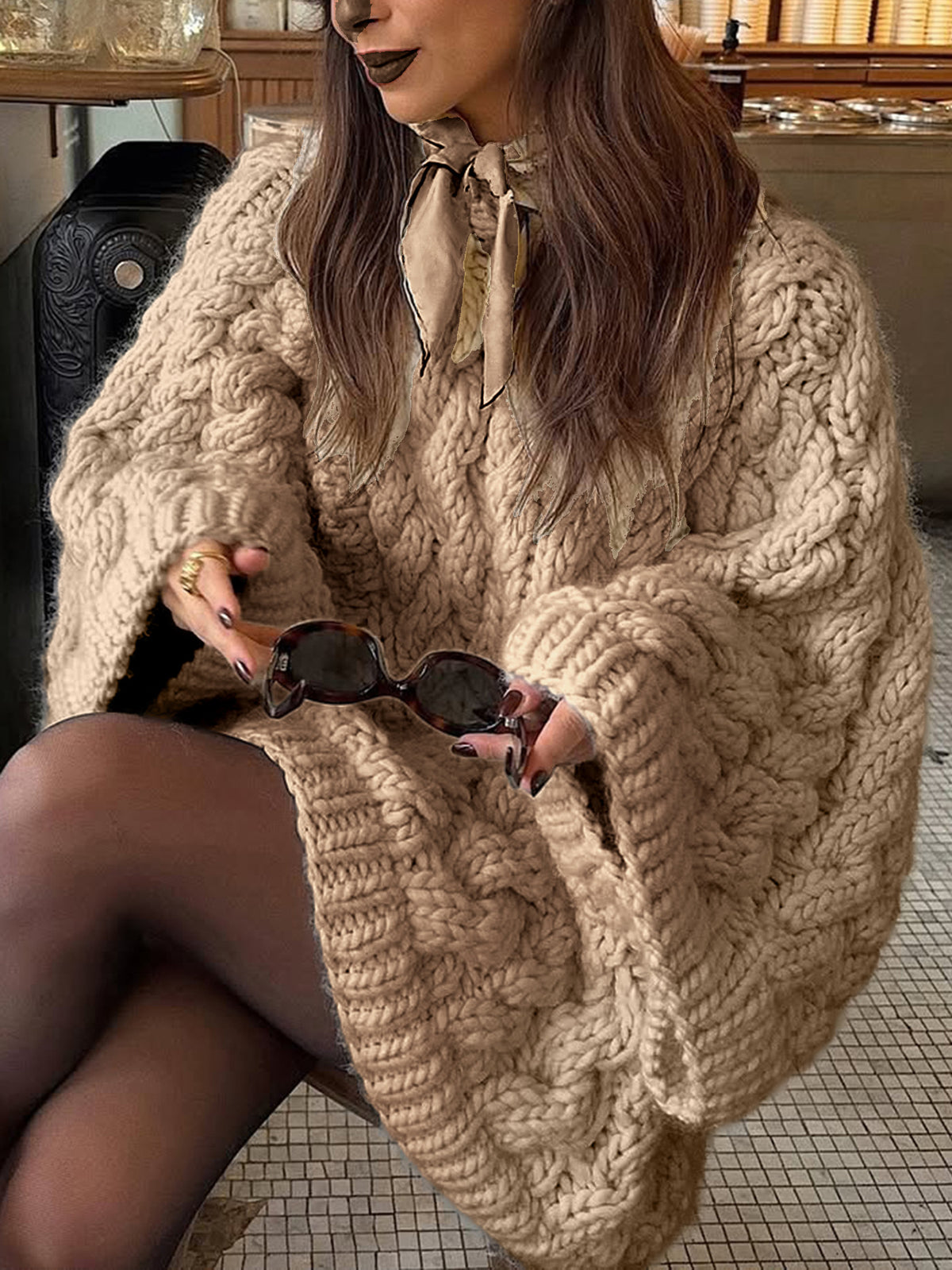 Casual Vacation Wool Long Sleeve Coat Sweater Women Clothing Autumn Winter