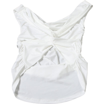 Spring Women Clothing Solid Color Sexy Pile Collar Backless Pleated Slim Vest for Women