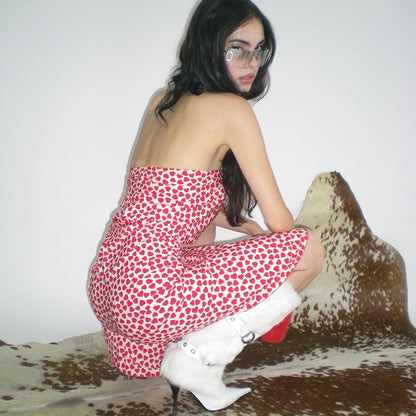 French Heart Print Strapless Dress