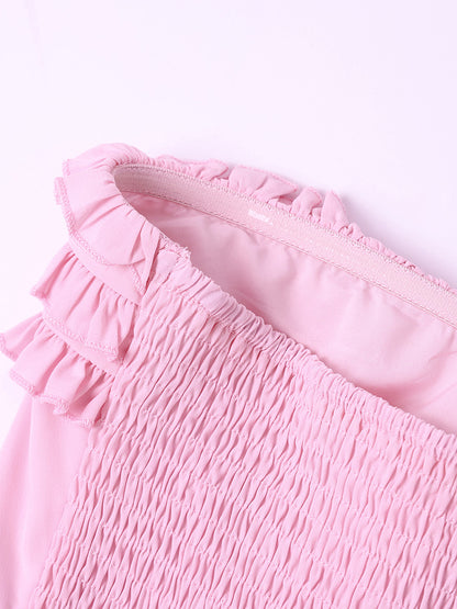 Chiffon Tube Top Dress Sexy Backless Wooden Ear Smocking Stitching Hip Dress