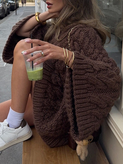 Casual Vacation Wool Long Sleeve Coat Sweater Women Clothing Autumn Winter