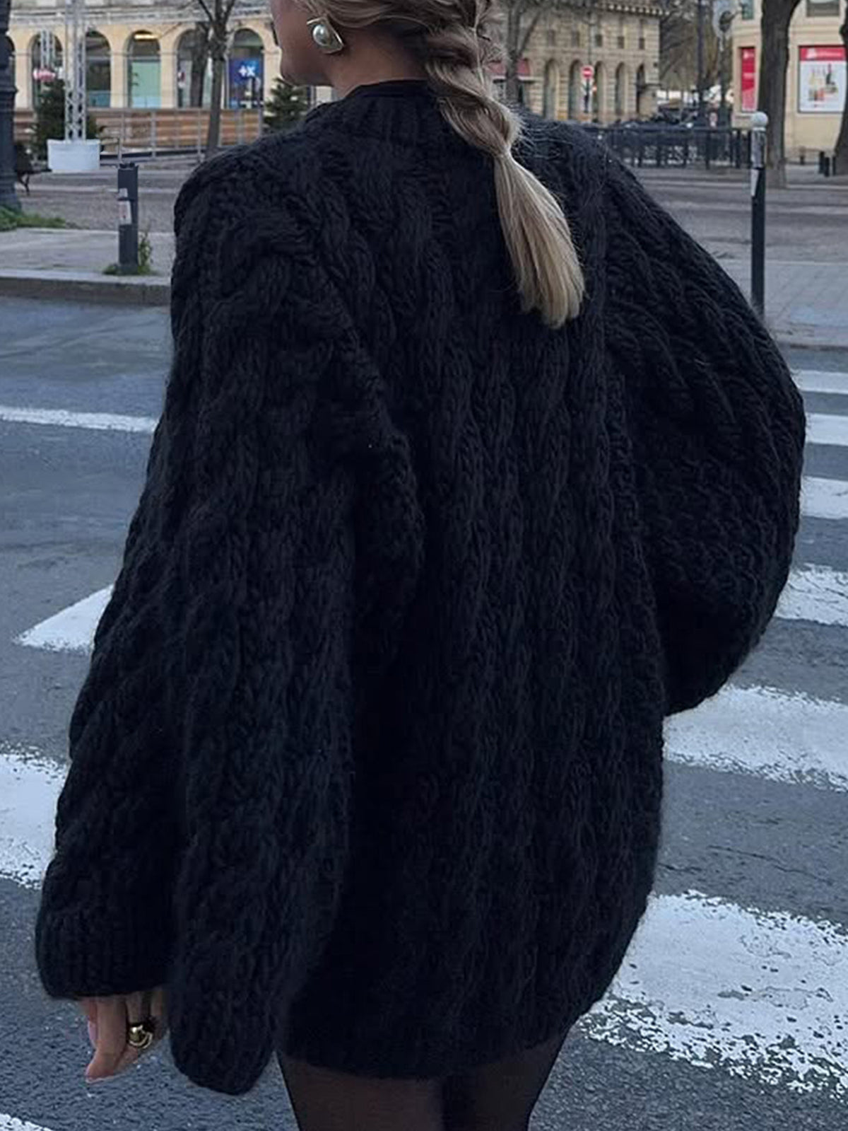 Casual Vacation Wool Long Sleeve Coat Sweater Women Clothing Autumn Winter