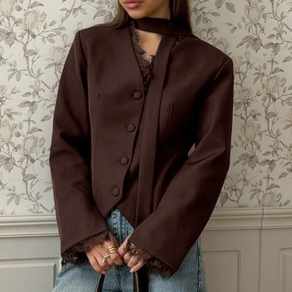 Retro Lace Waist-Defined Long Sleeve Coat