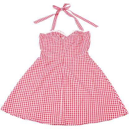 Summer Women Clothing Sexy Halter Contrast Color Slim Fit Slimming Lace up Plaid Dress