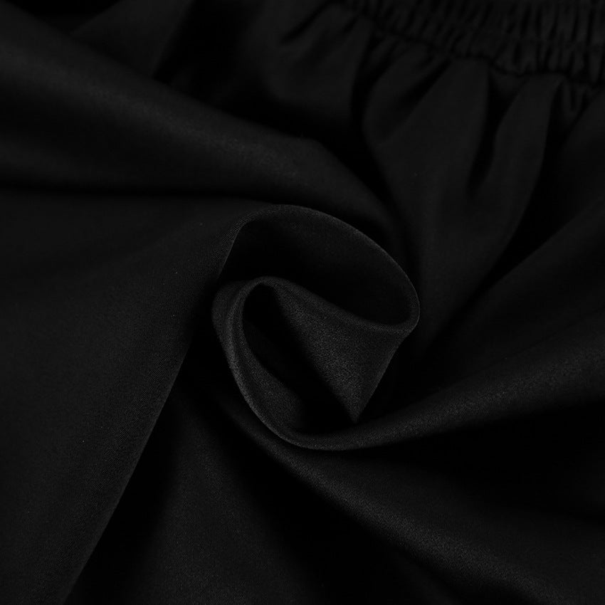French Satin High-Neck A-Line Dress