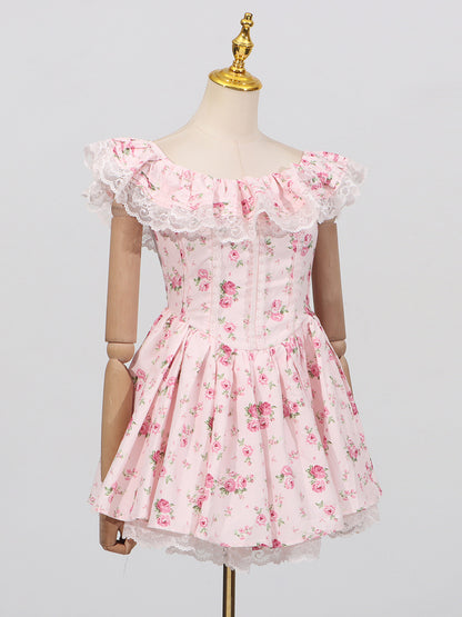 French Sexy Summer off Shoulder Lace Edge Waist Controlled Slim Fit Slimming High Grade Design Dress