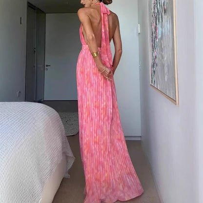 Summer Holiday Women Clothing Sexy Deep V Plunge Lace up Backless Dress