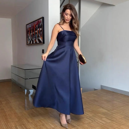 French Satin Strap Evening Dress