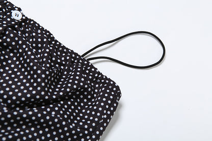 Spring Summer Women Clothing French Dot Sexy Button Slim Pleated Backless Sling Dress Women