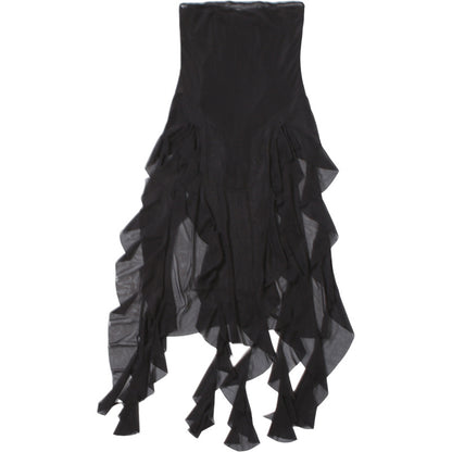 Spring Summer Women Mesh Sexy Personalized Irregular Asymmetric Slit Tassel Tube Top Jumpsuit Women