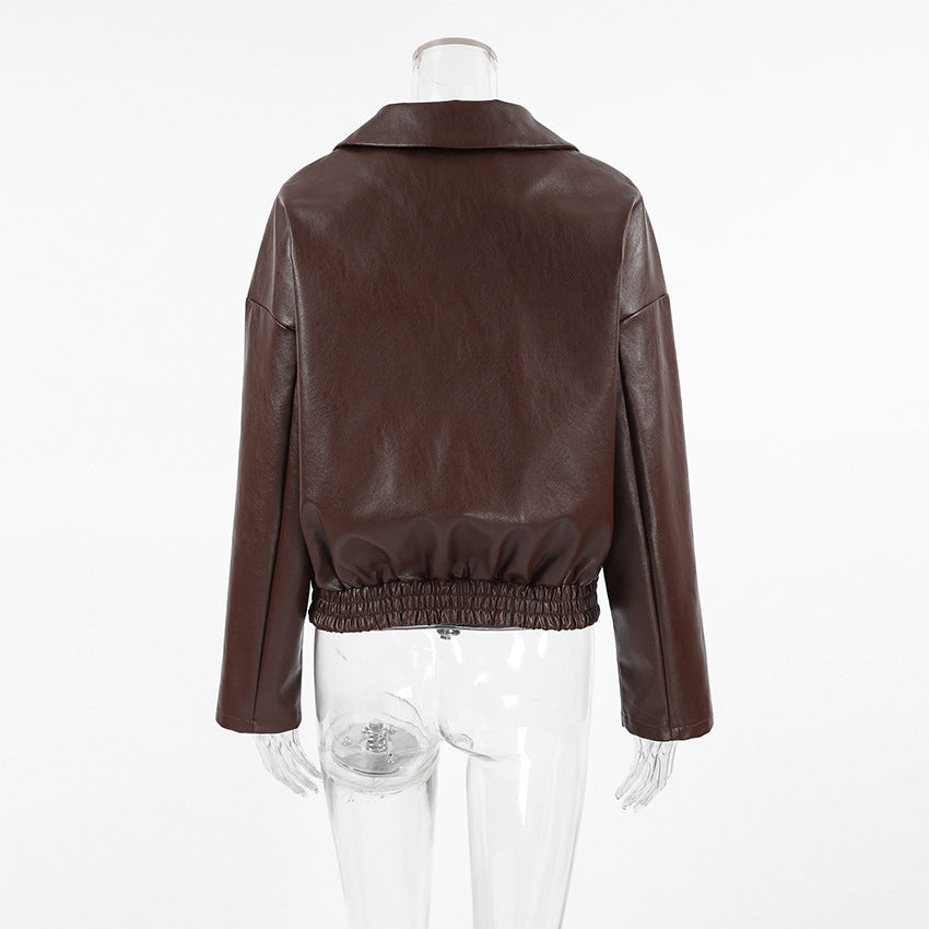 Women Clothing Spring Autumn Coat Bomber Jacket Retro Old Money Leather Jacket