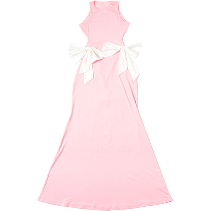 Spring Summer Women Clothing Sexy Sexy Slim Hollow Out Cutout round Neck Bowknot Backless Dress Women