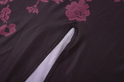 Spring Summer Women Sexy Strap Lace Slim Sheath Print Retro Dress