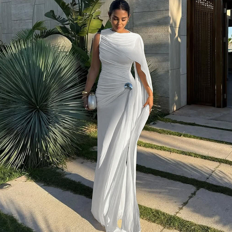 Shawl Ruched Long Dress