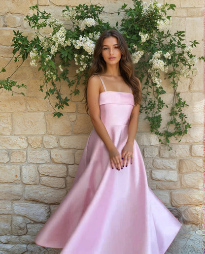 French Satin Strap Evening Dress