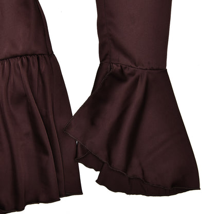 Patchwork Ruffled Slim Fit Sexy V neck Bandage Women Clothing Dress