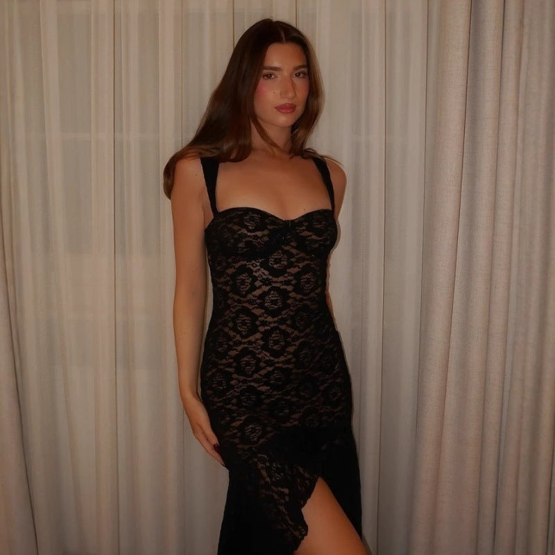 Lace Slit Midi Dress
