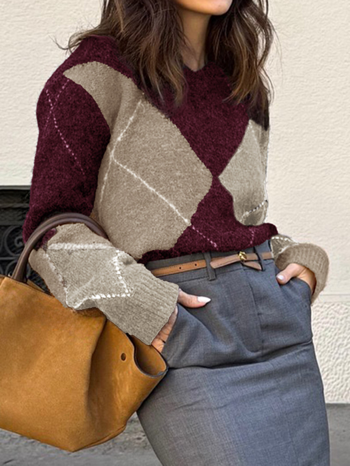 Casual Holiday Color Matching Long Sleeve Woolen Sweaters Women Clothing Autumn Winter