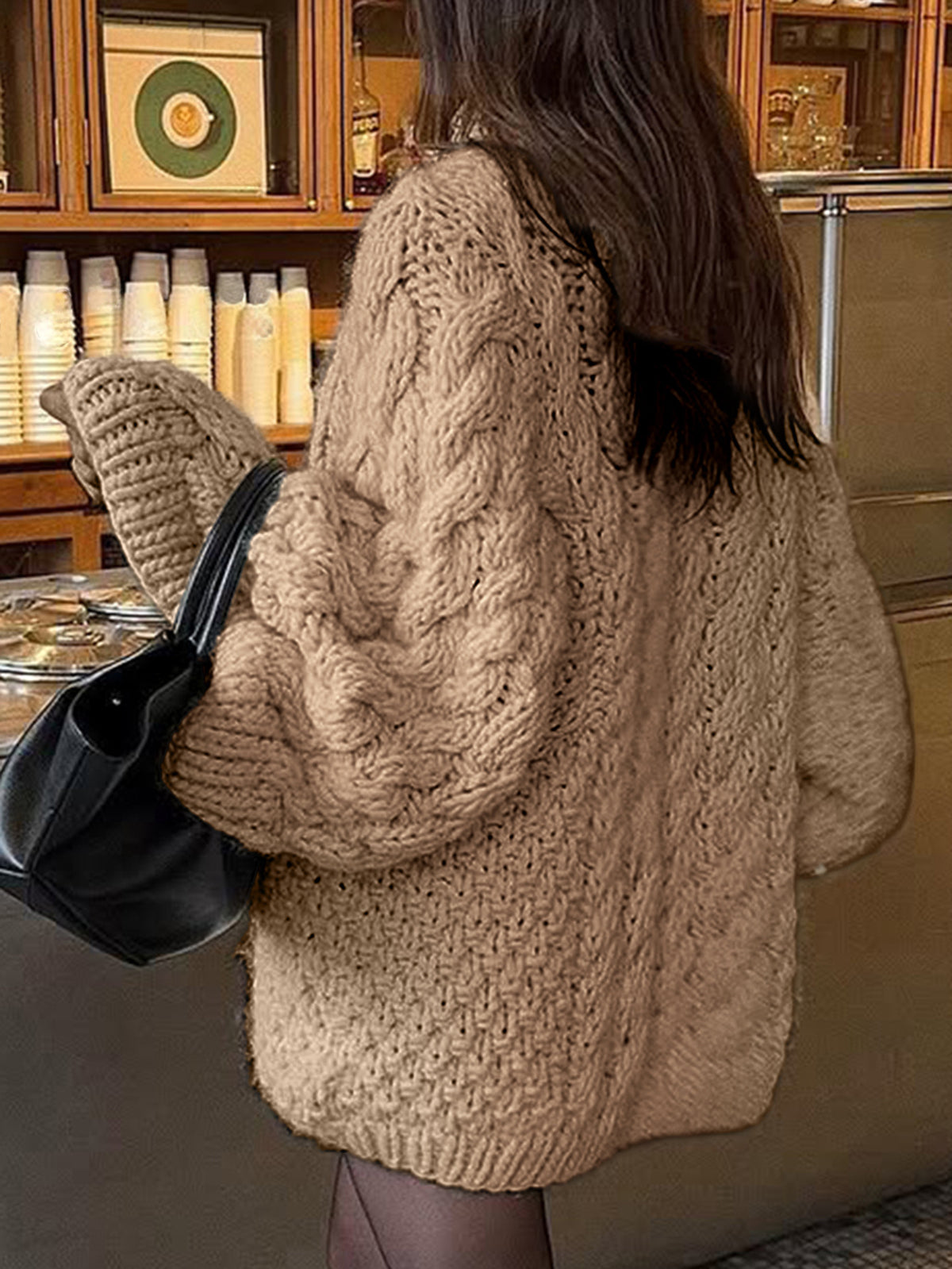Casual Vacation Wool Long Sleeve Coat Sweater Women Clothing Autumn Winter