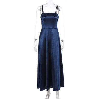 French Satin Strap Evening Dress