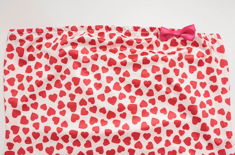 French Heart Print Strapless Dress