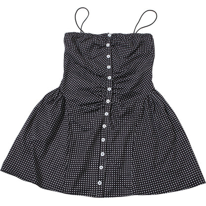Spring Summer Women Clothing French Dot Sexy Button Slim Pleated Backless Sling Dress Women