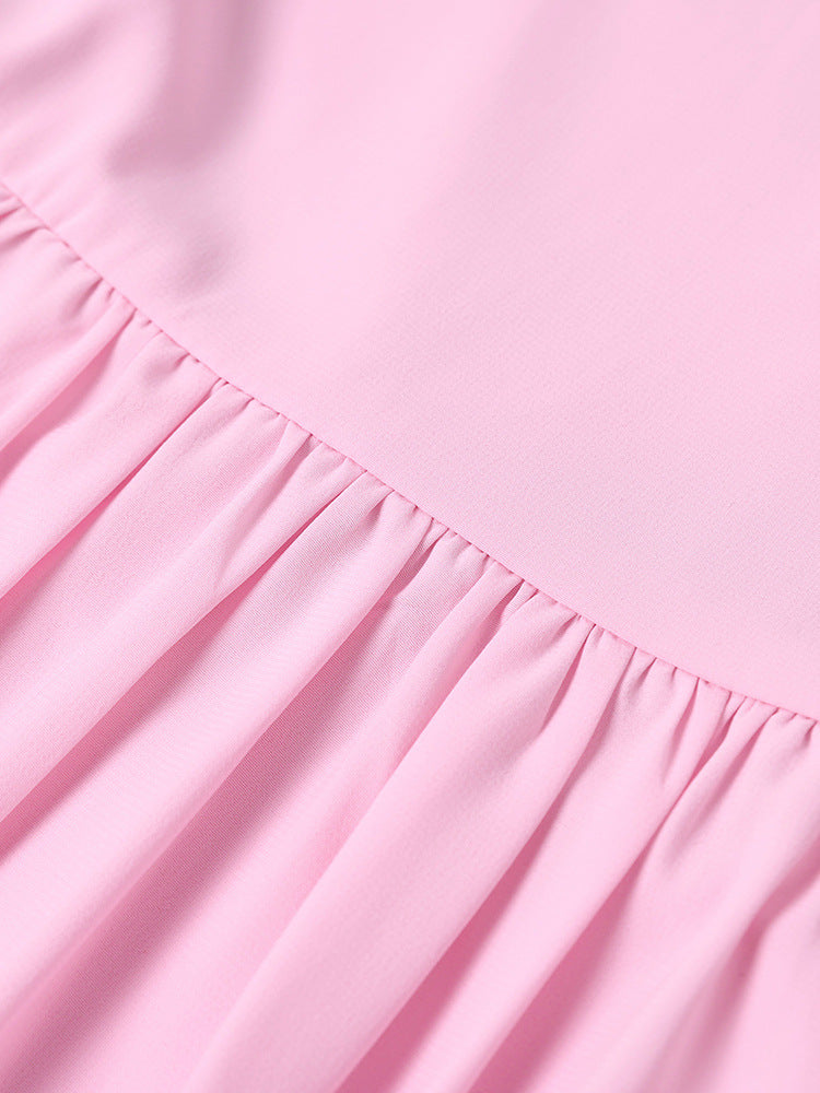 Chiffon Tube Top Dress Sexy Backless Wooden Ear Smocking Stitching Hip Dress