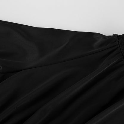 French Satin High-Neck A-Line Dress
