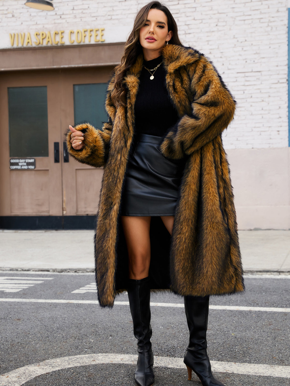 Autumn Winter Long Tokas Green Fur Women Casual Street Fox Fur Leather Fur Coat