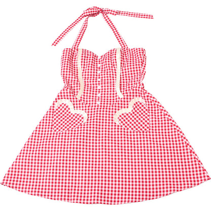 Summer Women Clothing Sexy Halter Contrast Color Slim Fit Slimming Lace up Plaid Dress