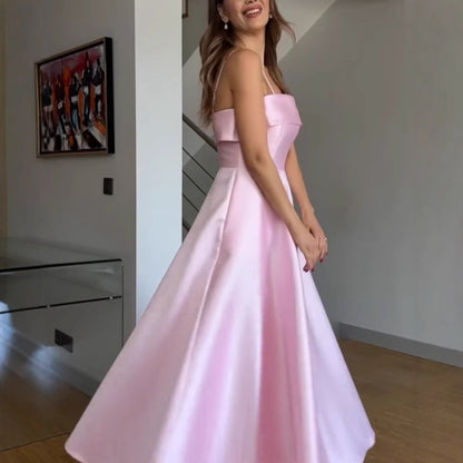 French Satin Strap Evening Dress