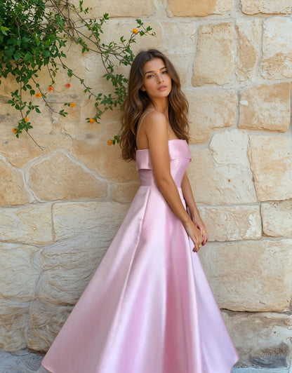 French Satin Strap Evening Dress