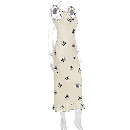 Summer French Sexy Bow V neck Strap Women Slim Hip Dress