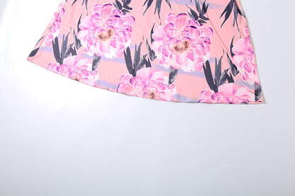 Spring Women Clothing French Sexy V neck Backless Slim Fit Floral Strap Dress