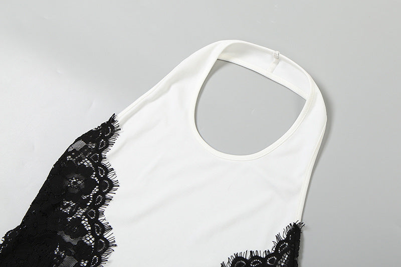 Lace Contrast Halter Cutout Maxi Dress