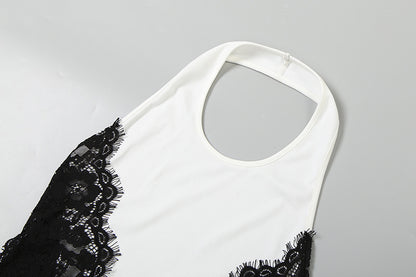 Lace Contrast Halter Cutout Maxi Dress